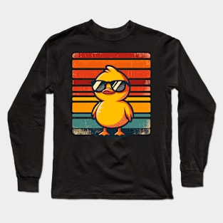 Cool Retro Yellow Duck in Sunglasses 70s 80s 90s Funny Duck Long Sleeve T-Shirt